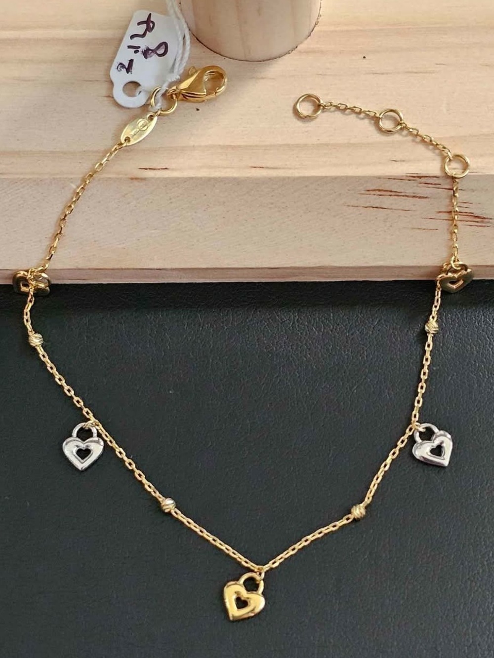 New 10K Solid Gold bracelet real 10K bracelet dual tone hearts long adjustable